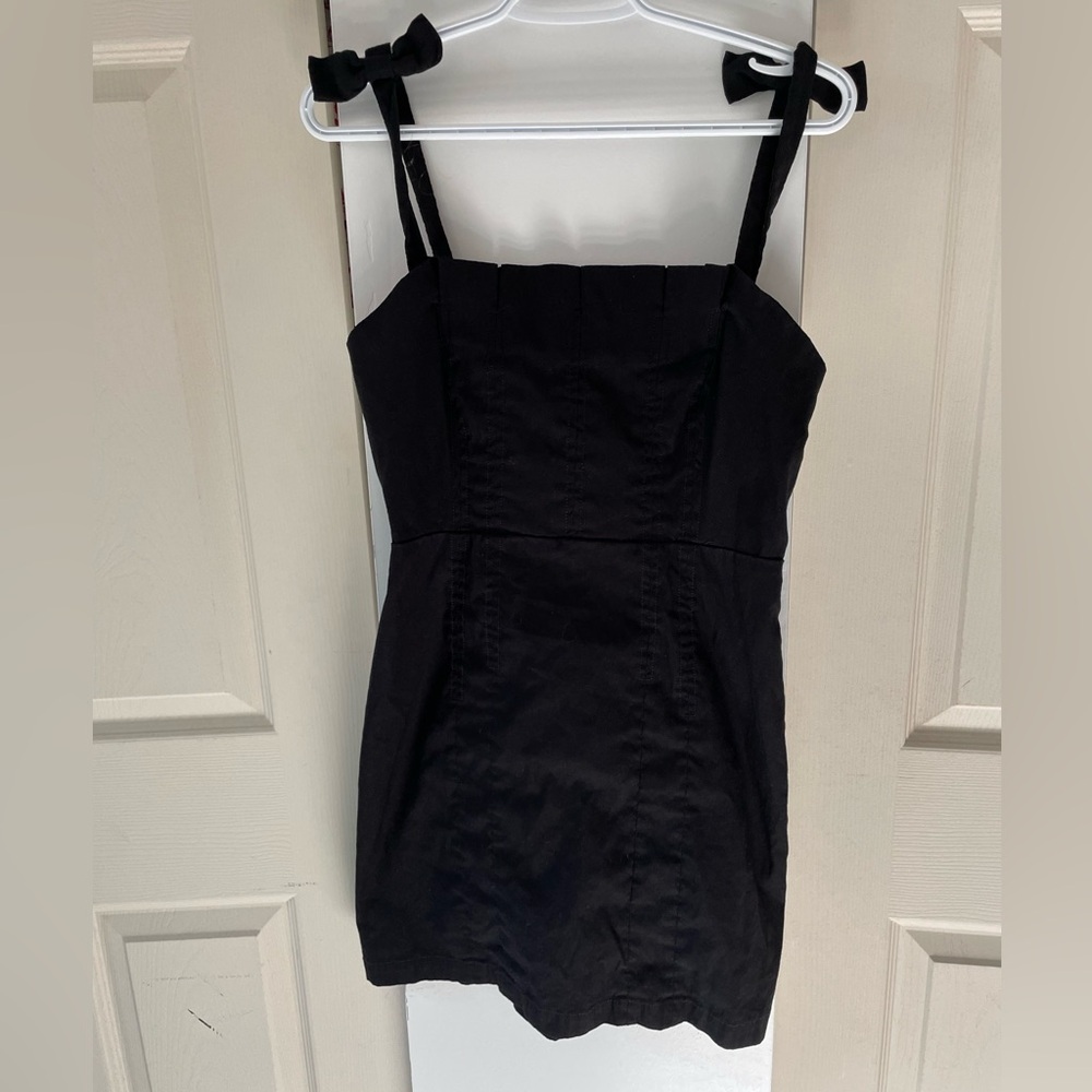 Anthropologie  Black Mini Dress with Bow Straps size medium